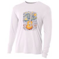 Starry Night Inspired Acoustic Guitar Cooling Performance Long Sleeve Crew