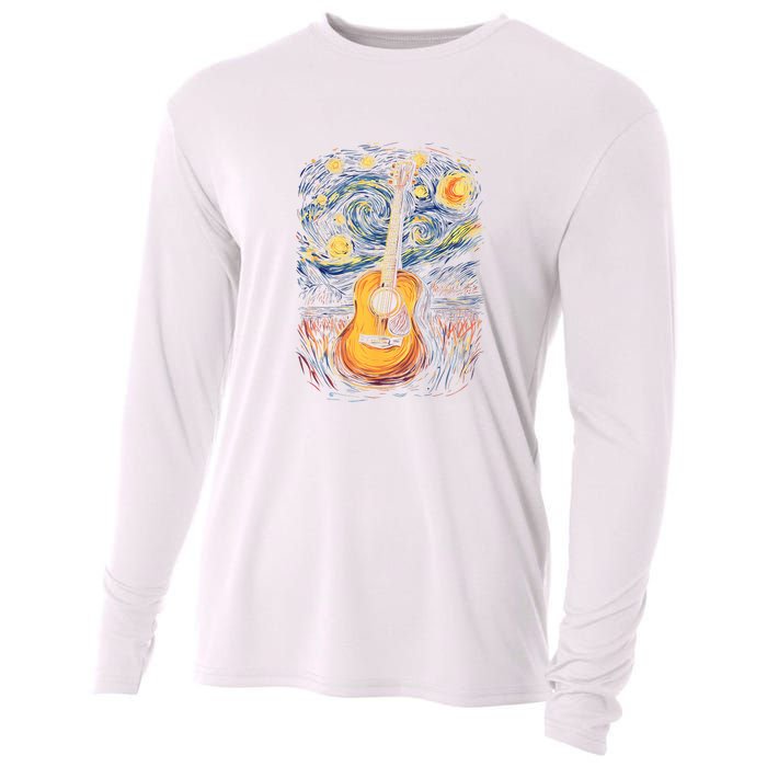 Starry Night Inspired Acoustic Guitar Cooling Performance Long Sleeve Crew