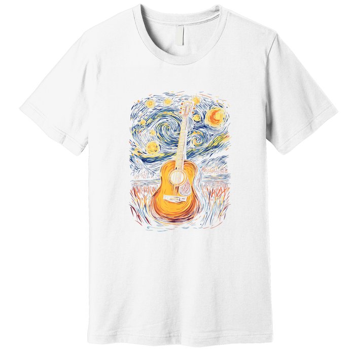 Starry Night Inspired Acoustic Guitar Premium T-Shirt