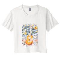 Starry Night Inspired Acoustic Guitar Women's Crop Top Tee