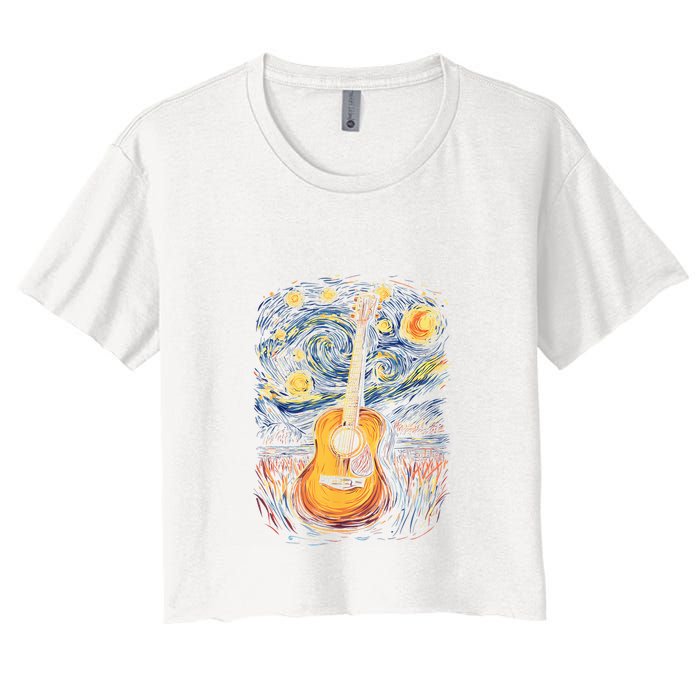 Starry Night Inspired Acoustic Guitar Women's Crop Top Tee