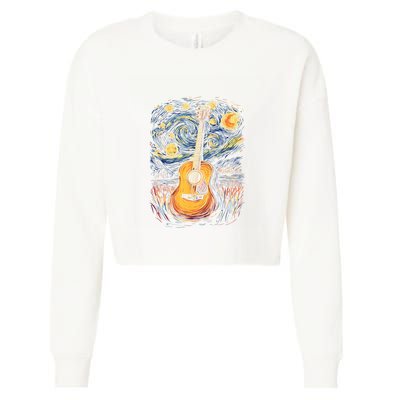 Starry Night Inspired Acoustic Guitar Cropped Pullover Crew