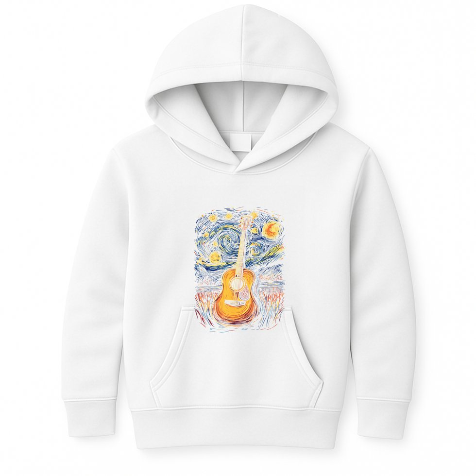 Starry Night Inspired Acoustic Guitar Kids Hoodie