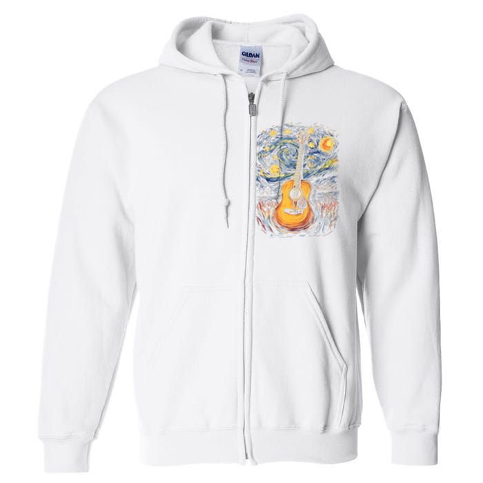 Starry Night Inspired Acoustic Guitar Full Zip Hoodie