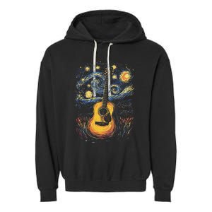 Starry Night Inspired Acoustic Guitar Garment-Dyed Fleece Hoodie