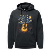 Starry Night Inspired Acoustic Guitar Performance Fleece Hoodie