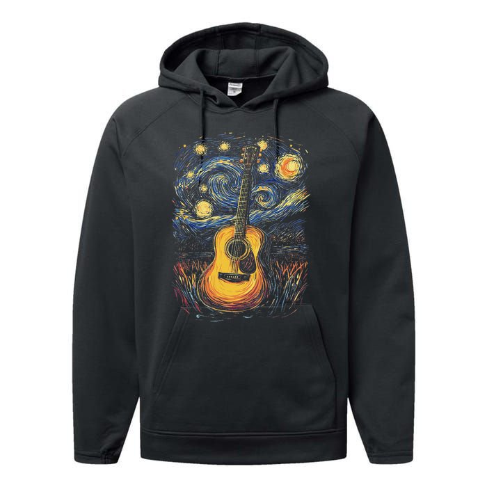 Starry Night Inspired Acoustic Guitar Performance Fleece Hoodie