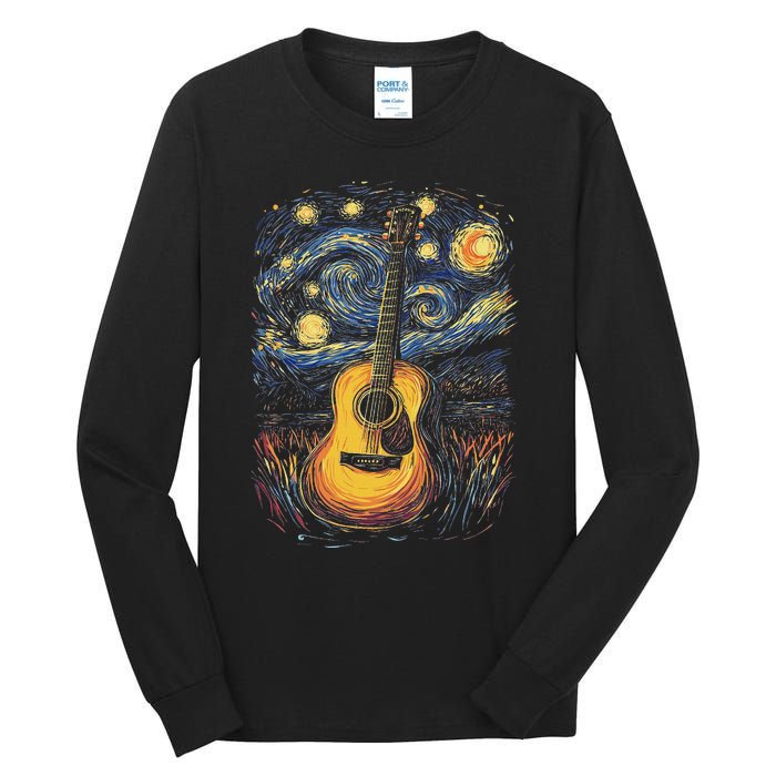 Starry Night Inspired Acoustic Guitar Tall Long Sleeve T-Shirt