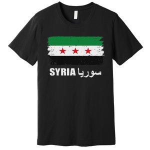 Syria Name In Arabic Syria Flag New Syrian Flag Syria Premium T-Shirt