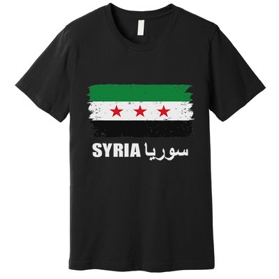 Syria Name In Arabic Syria Flag New Syrian Flag Syria Premium T-Shirt