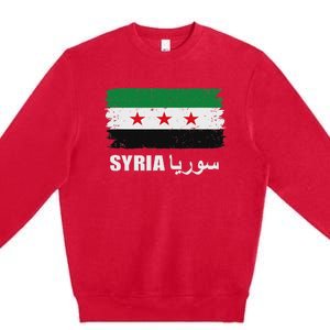 Syria Name In Arabic Syria Flag New Syrian Flag Syria Premium Crewneck Sweatshirt