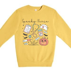 Spooky Nurse Icu Boo Crew Retro Halloween Costumes Gift Premium Crewneck Sweatshirt