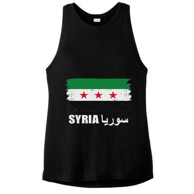 Syria Name In Arabic Syria Flag New Syrian Flag Syria Ladies PosiCharge Tri-Blend Wicking Tank