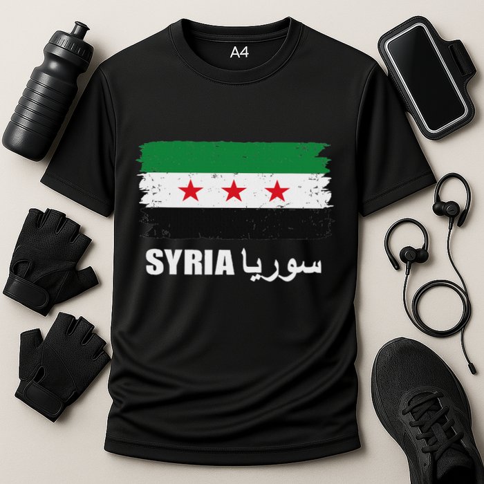 Syria Name In Arabic Syria Flag New Syrian Flag Syria Cooling Performance Crew T-Shirt