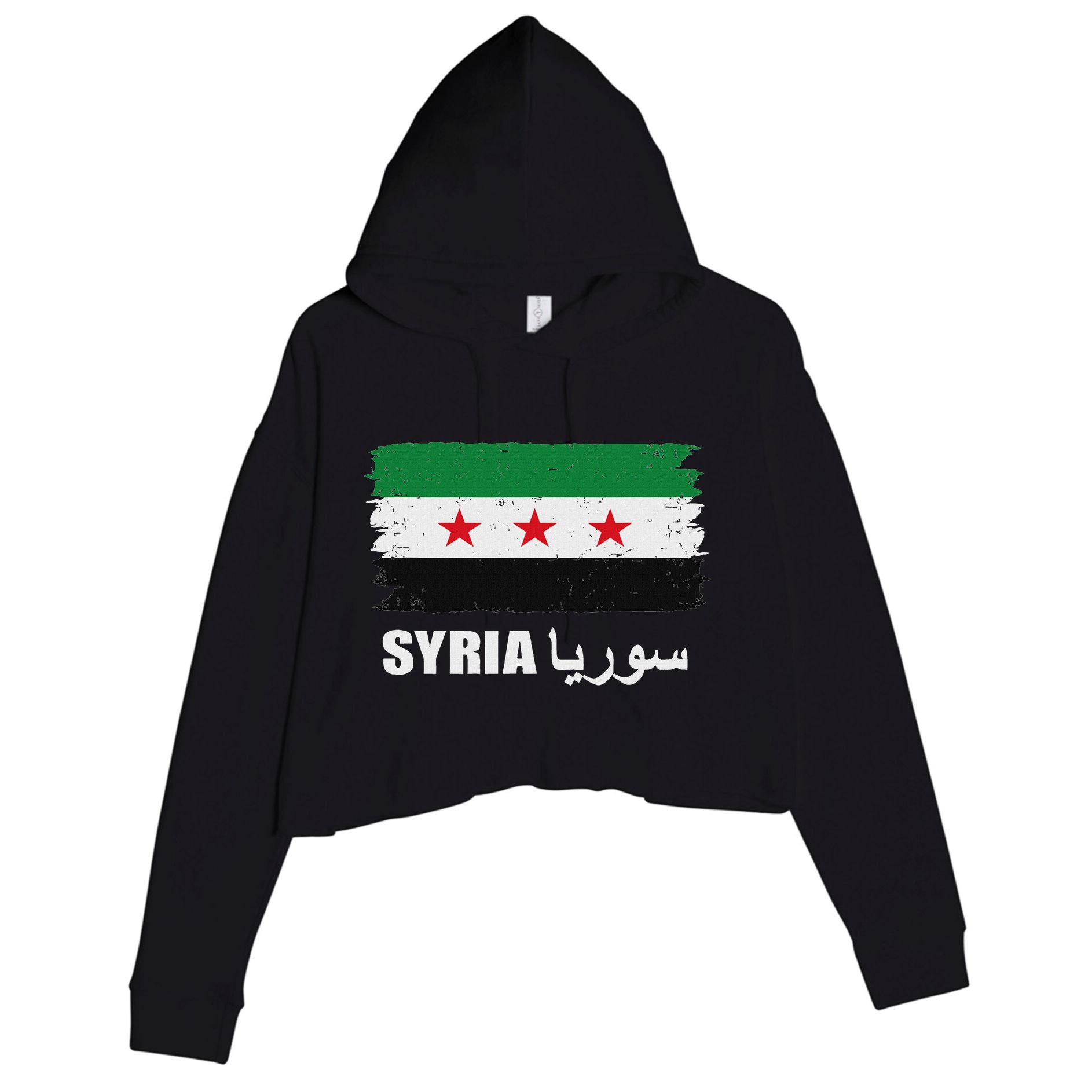 Syria Name In Arabic Syria Flag New Syrian Flag Syria Crop Fleece Hoodie