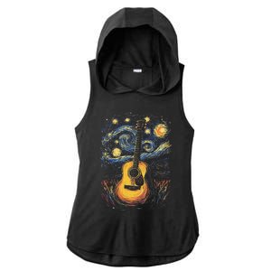 Starry Night Inspired Acoustic Guitar Ladies PosiCharge Tri-Blend Wicking Draft Hoodie Tank