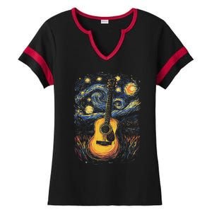 Starry Night Inspired Acoustic Guitar Ladies Halftime Notch Neck Tee