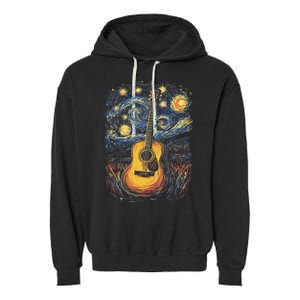 Starry Night Inspired Acoustic Guitar Garment-Dyed Fleece Hoodie