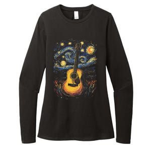 Starry Night Inspired Acoustic Guitar Womens CVC Long Sleeve Shirt