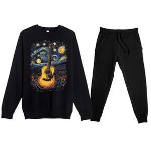 Starry Night Inspired Acoustic Guitar Premium Crewneck Sweatsuit Set