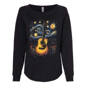 Starry Night Inspired Acoustic Guitar Womens California Wash Sweatshirt