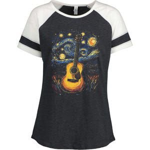 Starry Night Inspired Acoustic Guitar Enza Ladies Jersey Colorblock Tee