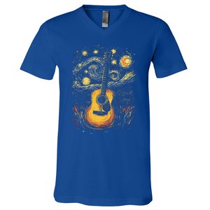 Starry Night Inspired Acoustic Guitar V-Neck T-Shirt