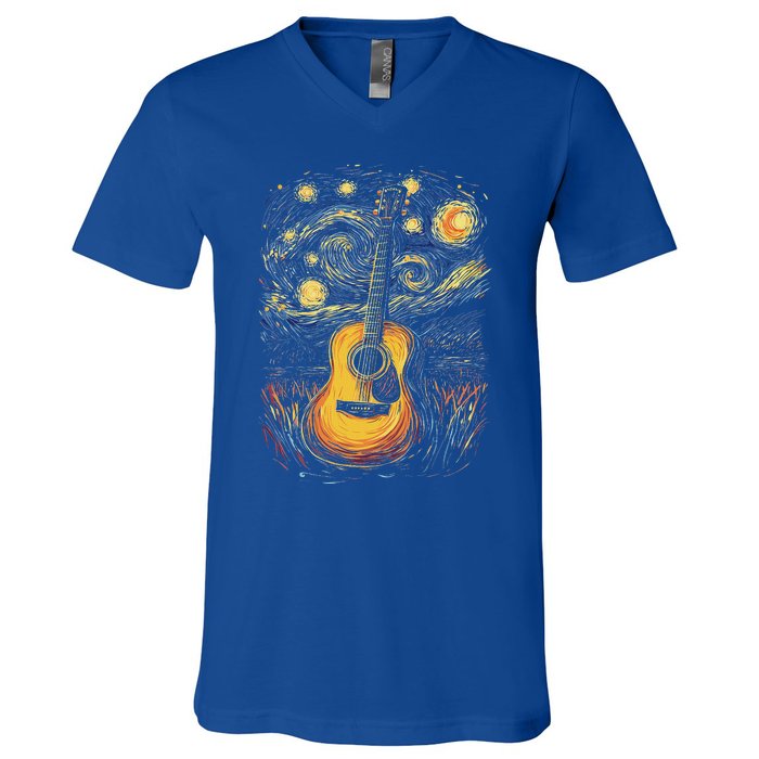 Starry Night Inspired Acoustic Guitar V-Neck T-Shirt