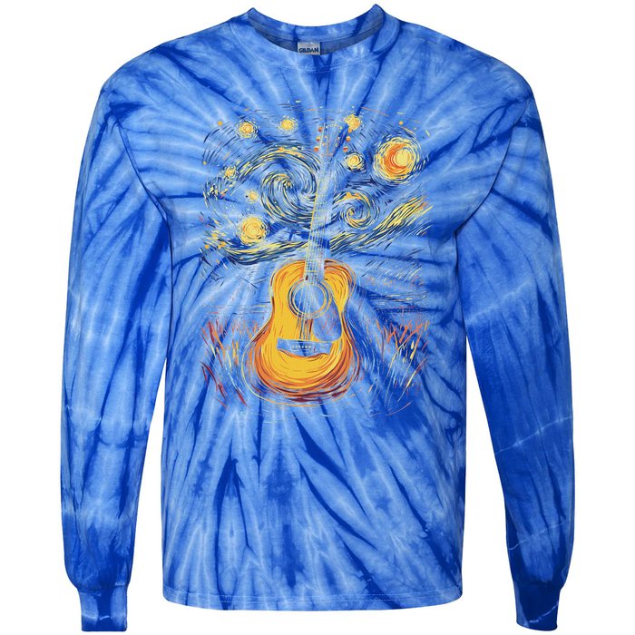 Starry Night Inspired Acoustic Guitar Tie-Dye Long Sleeve Shirt