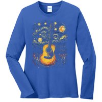 Starry Night Inspired Acoustic Guitar Ladies Long Sleeve Shirt