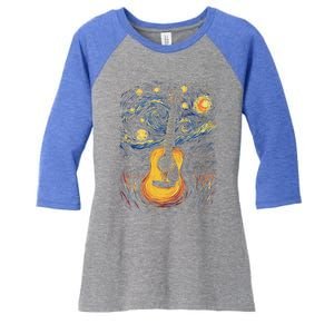 Starry Night Inspired Acoustic Guitar Women's Tri-Blend 3/4-Sleeve Raglan Shirt