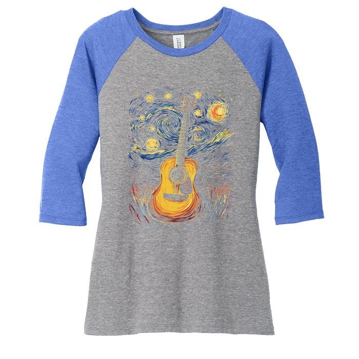 Starry Night Inspired Acoustic Guitar Women's Tri-Blend 3/4-Sleeve Raglan Shirt