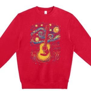 Starry Night Inspired Acoustic Guitar Premium Crewneck Sweatshirt