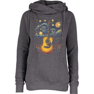 Starry Night Inspired Acoustic Guitar Womens Funnel Neck Pullover Hood