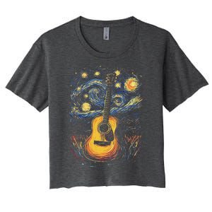 Starry Night Inspired Acoustic Guitar Women's Crop Top Tee