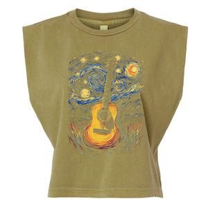 Starry Night Inspired Acoustic Guitar Garment-Dyed Women's Muscle Tee