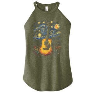 Starry Night Inspired Acoustic Guitar Women's Perfect Tri Rocker Tank