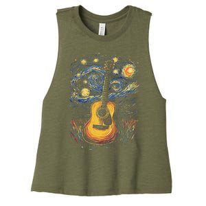 Starry Night Inspired Acoustic Guitar Women's Racerback Cropped Tank