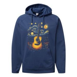 Starry Night Inspired Acoustic Guitar Performance Fleece Hoodie