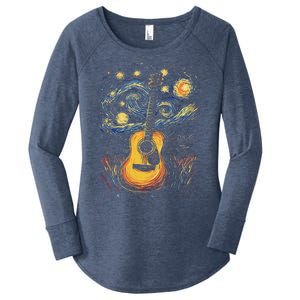 Starry Night Inspired Acoustic Guitar Women's Perfect Tri Tunic Long Sleeve Shirt