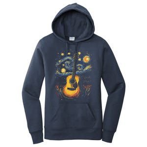 Starry Night Inspired Acoustic Guitar Women's Pullover Hoodie