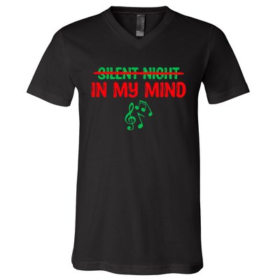 Silent Night In My Mind - Music Christmas Graphic  V-Neck T-Shirt