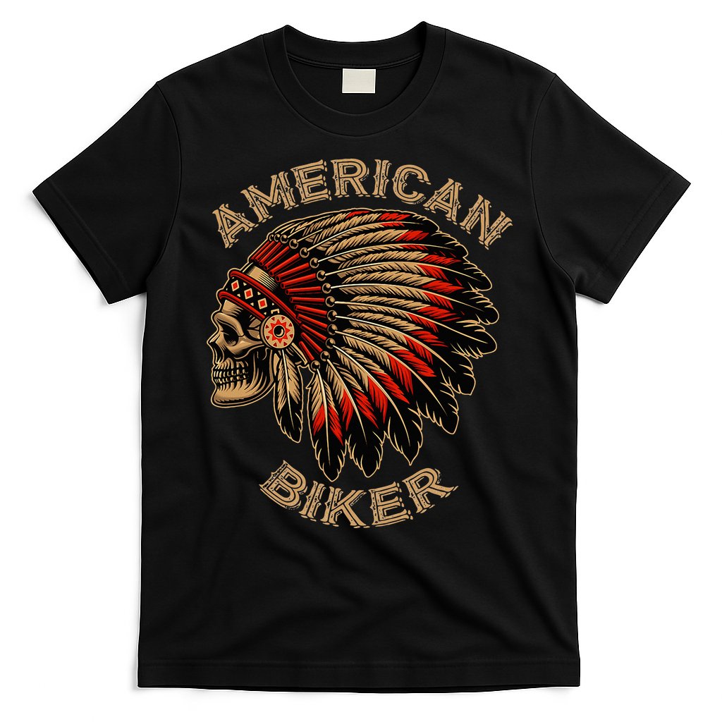 Skull Native Indian Vintage American Motorcycle T-Shirt