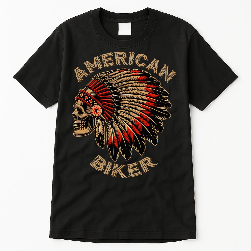 Skull Native Indian Vintage American Motorcycle Tall T-Shirt