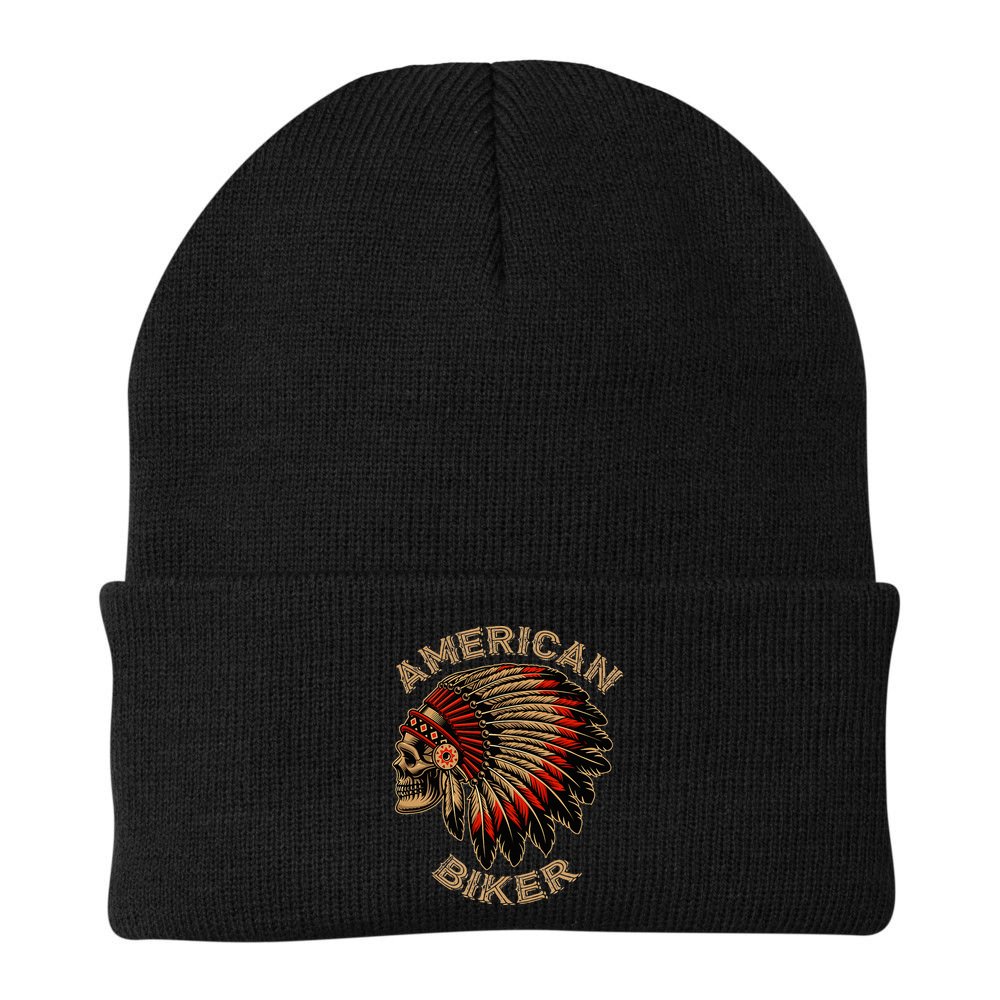 Skull Native Indian Vintage American Motorcycle Beanie