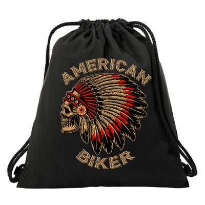 Skull Native Indian Vintage American Motorcycle Drawstring Bag