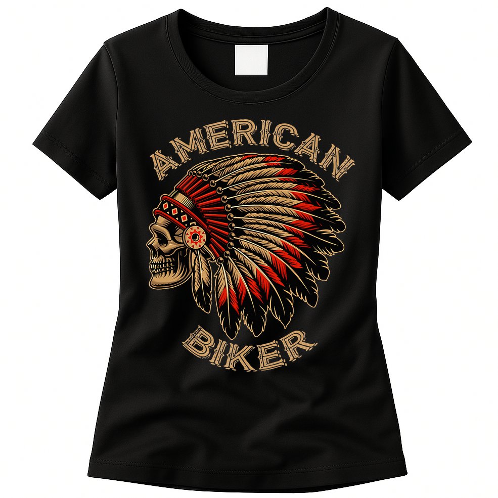 Skull Native Indian Vintage American Motorcycle Womens T-Shirt