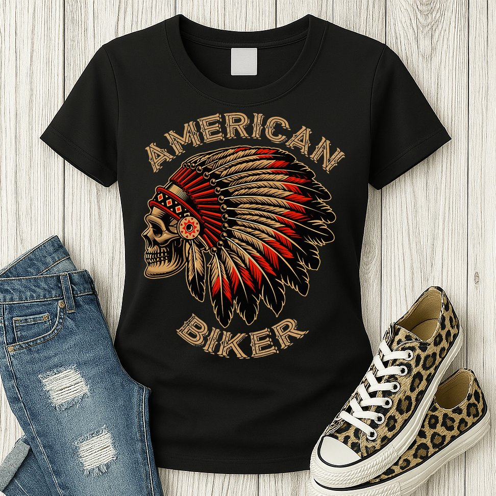 Skull Native Indian Vintage American Motorcycle Womens T-Shirt