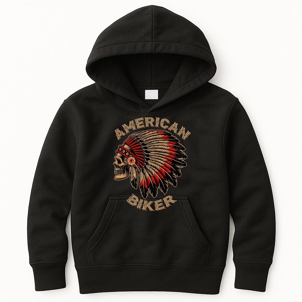 Skull Native Indian Vintage American Motorcycle Kids Hoodie