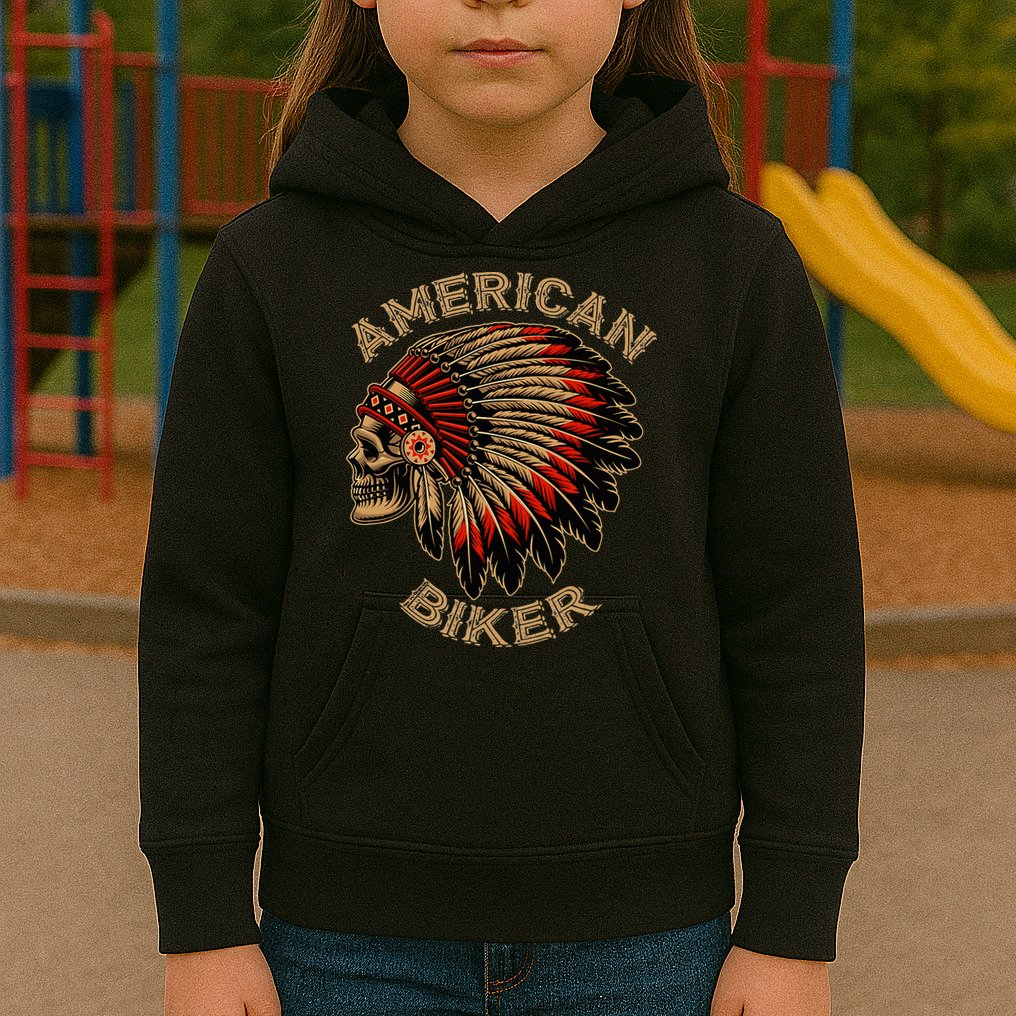 Skull Native Indian Vintage American Motorcycle Kids Hoodie